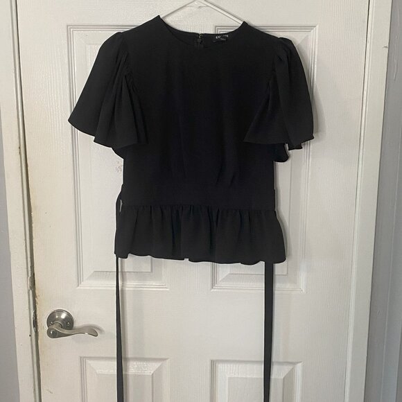 2/$40 - EXPRESS Black Peplum Blouse with Tie Back - Picture 2 of 6